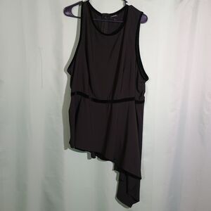 Black Sleeveless Asymmetrical Hem Blouse Sheer Overlay Dressy Top